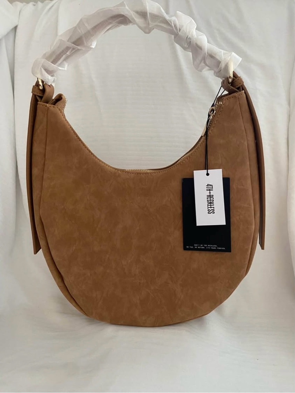 The Reckless Tan Crescent Shoulder Bag with Top Handle